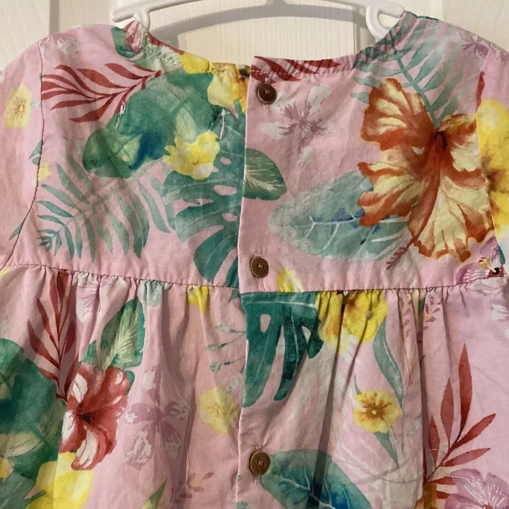 Zara Baby Girl 2T Cotton Hawaiian Floral Pink Dress - Picture 5 of 7